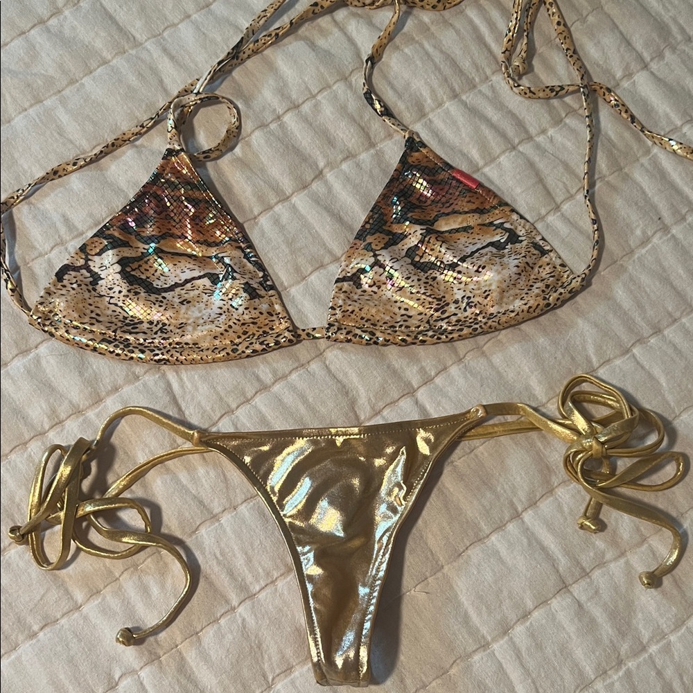 Gold and Animal Print Doll Bikini Set